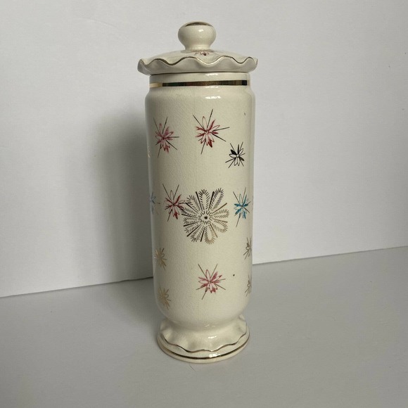 VTG Royal Sealy Atomic Starburst MCM Apothecary Vanity Jar 9" Tall Ivory Crazing - Picture 1 of 12